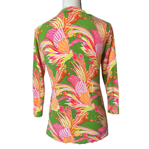 Crown & Ivy Cardigan Sweater in Green Pink Orange Floral Feather Print Size XS - Picture 3 of 5